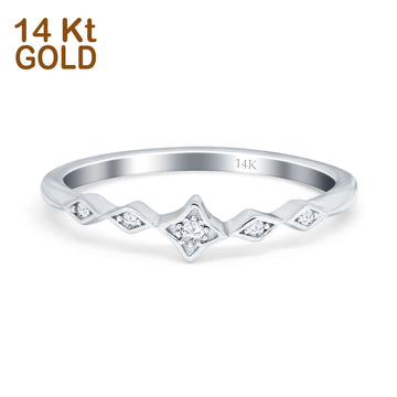 14K White Gold Petite Dainty Wedding Ring Round Eternity Simulated Cubic Zirconia Size-7